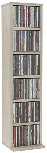Homgoday Armadietto CD con 6 scomparti, legno di ingegneria torre CD, mobile di immagazzinaggio DVD, scaffale CD e DVD per soggiorno, camera da letto, ufficio