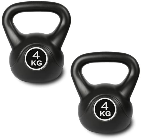 2er Set Kugelhantel 4 kg Schwarz Kettlebell Schwunghantel Rundgewicht Fitness Krafttraining Kugelgewicht