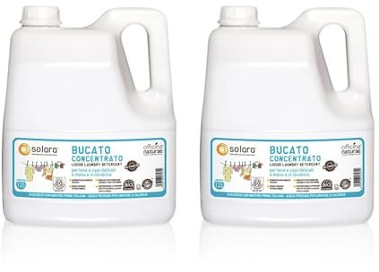 Officina Naturae Solara Detersivo Bucato Ecologico liquido Concentrato Senza Profumo per bucato a mano e in lavatrice Bio Sostenibile 2 Taniche da 4 Litri