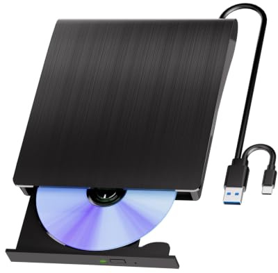 Yaeonku Extern Blu Ray Drive Support Läs/Bränna, 3D Blu Ray Brännare för PC | USB3.0 Typ-C hög hastighet 5 Gbps Bluray brännare Extern, Plug-and-Play bärbar Blu Ray-enhet för Windows XP/7/8/10/11 MacOS
