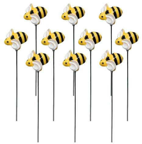 Baluue 10 Pièces Piquets De Jardin D'abeilles Décor en Métal Ornements d'art De Cour Printemps Été Résine Bourdons Piquets De Jardin Avant Cour Art Pics Floraux pour Allée Patio