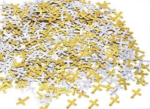 Gekreuztes Konfetti zur Taufe, Gold, Silber, glitzerndes Kreuz, metallische Pailletten, Tischstreuer für Babyparty, Hochzeit, Geburtstag, Kommunion, Taufe und Weihnachtsfeier-Dekoration, 45 Gramm