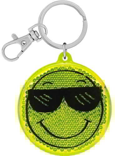 GRUSS & CO Reflektor Motiv Smile | Runder Anhänger mit Schlüsselring und Karabinerverschluss, Schlüsselanhänger auf Headercard, Reflektoranhänger | Kindergeburtstag, Geschenk, Schulstart | 70140