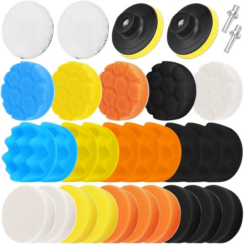 Sheryl&Rain 80mm Polierschwämme Pads, 31 Stück Polierset, Polierpad Schwämme Polieraufsatz Akkuschrauber Auto Set für Exzenter Poliermaschine Schleifmaschine zum Polieren Schleifen Wachs