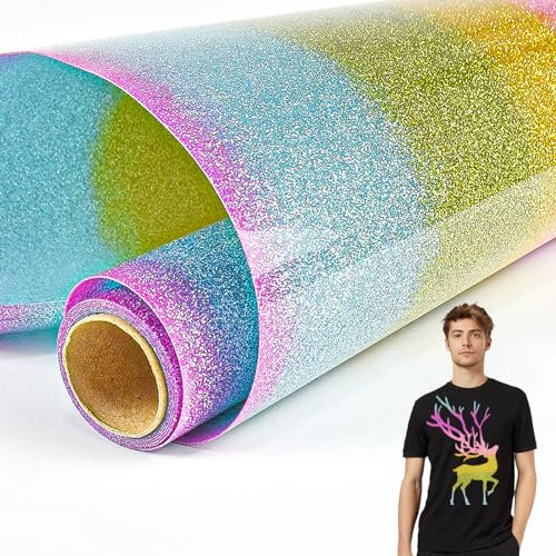 SIYINGSAERY Plotterfolie Textil Glitzer Bunt 1.5M Selbstklebendes Flexfolie Vinylfolie Plotter Glitzer Transferfolie zum Aufbügeln Hitzebeständige Folie Wärmetransfer Vinyl für DIY T-Shirt Stoffe