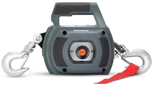 Lonsge Portable Drill Winch of 1000 LB, Black Handheld Drill Winch with 40 Foot Synthetic Rope, Rotate The Hook 360 Degrees, for Lifting & Dragging