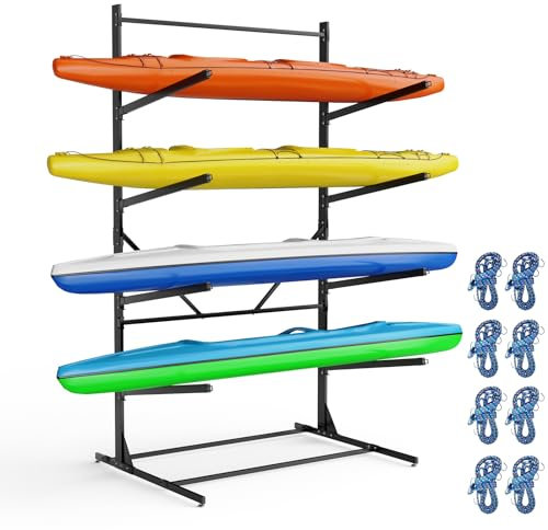 ZSLTLDU Kayak Storage Rack, Kayak Racks for Outdoor Storage, 4 Tier Heavy Duty Steel Adjustable Freestanding Kayak Stand for Paddleboard Surfboard for Indoor, Outdoor, Garage, Shed, Dock