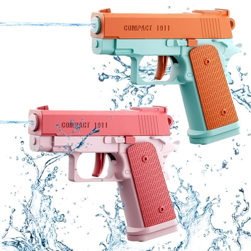 Wasserpistole Kinder 2 Stück Wasserpistolen Klein Wasserspritzpistole Reichweite 10 Meter Water Gun für Kinder Sommer Freien Pool Strand Wasserspielzeug (Orange+Rosa)
