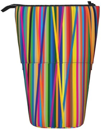 OYVDUAZB Buntes abstraktes Streifendesign, Teleskop-Federmäppchen, Ständer, Stifthalter, Make-up-Tasche, Bleistiftbeutel, Stifttasche
