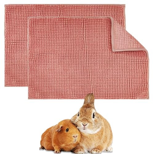 Lot de 2 tapis lavables réutilisables pour cage à lapin, cochon d'Inde, lapin, furet et petits animaux (rose)