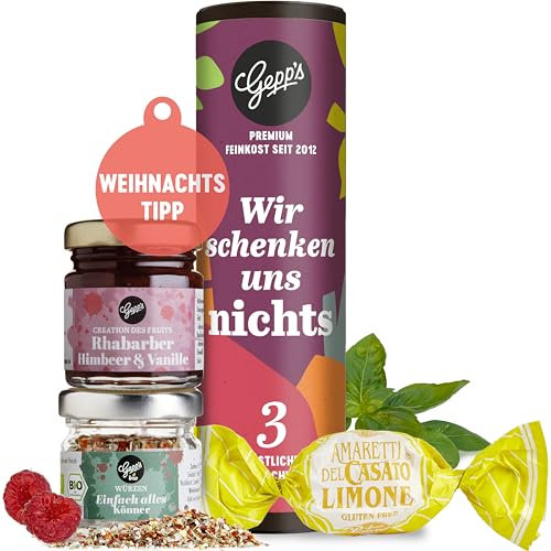 Gepp’s Feinkost Wir schenken uns nichts I Geschenkkorb mit Gewürzen & Konfitüre I Mitbringsel oder als Dankeschön I Geschenkkorb für Männer und Frauen I Gourmet Geschenkidee