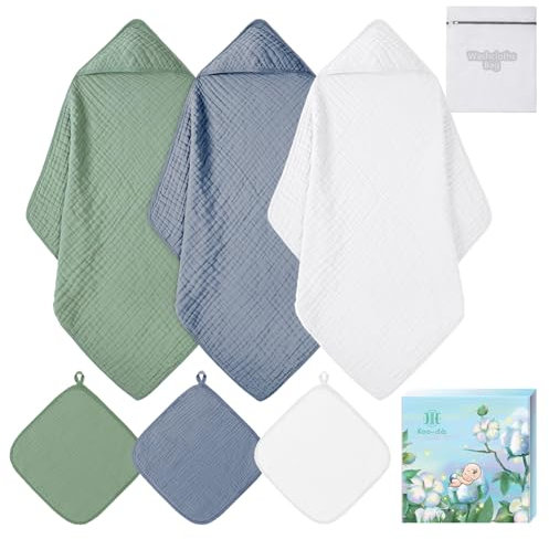 Set Aus Kapuzenhandtuch Baby Handtuch Mit Kapuze, Decke Und Badetuch Neugeborene MäDchen & Jungen, Erstausstattung HandtüCher (Blau & grün & weiß)