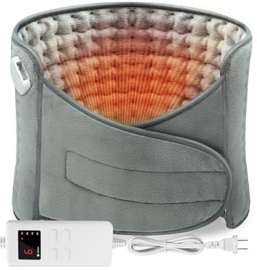 Coussin Chauffant Électrique Ceinture Chauffante Lombaire avec 6 Niveaux de Température et 4 Réglages de Synchronisation Ceinture Chauffante avec Arrêt Automatique pour Dos, Abdomen 120 x 30cm Gris