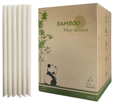 100% Biologisch Abbaubare Bambus Faser Bubble Tea Strohhalme 12mm, 200 Stück Breit Einweg Bambus Trinkhalme für Jumbo Smoothis, Nature Bamboo Strohhalme