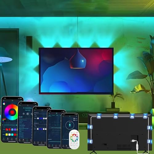 DTQJ RBG Lights for TV,13.1ft TV Backlight,TV Led Lights Sync with TV 55-75 inch,App-Controlled Bluetooth Flexible Led Strip Light 4m for Bedroom Gaming Monitor Decorations, Kitchens