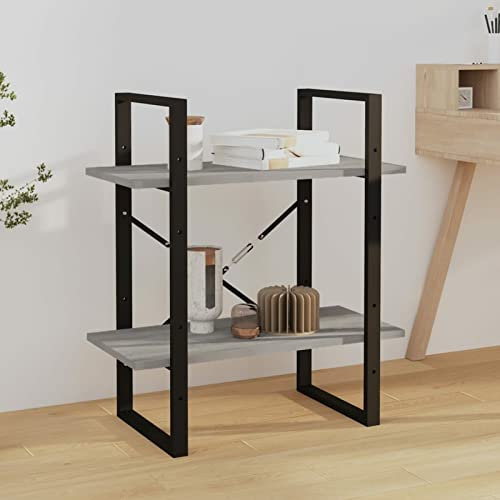 Xichuzi Bücherregal 2 Fächer, Raumteiler Regal, Standregal, Bookcase, Bücherwand, Büroregal, Regalbrett, Grau Sonoma 60x30x70 cm Holzwerkstoff