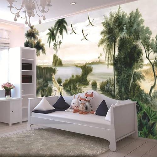 Papier Peint Panoramique Jungle Vert Foncé Papier Peint Chambre Adulte Papier Peint Panoramique Enfant Papier Peint Salon Décoratif Papier Peint Intissé 400x240cm