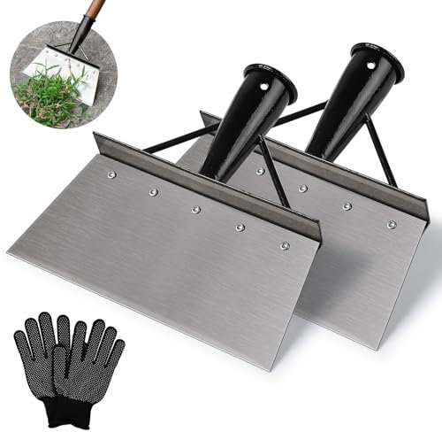 SWAWIS 2 Pièces Pelle de Jardin Multifonctionnelle 21cm, Pelle de Nettoyage Jardinage en Acier à Manganèse AVCE Gants, Jardinage Outillage Pelle pour Désherbage Mousse Neige