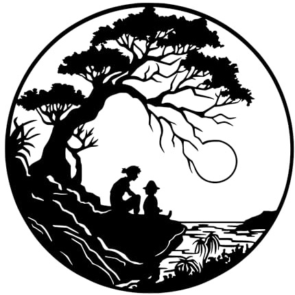 WALL DERA Sonnenuntergang und Baum Metall Wanddekoration | 45 x 45 x 0,15 cm Maße Sonnenuntergang und Baum Themen Metall Wanddekorationen (Sonnenuntergang und Baum, Schwarz, 45 cm x 45 cm)