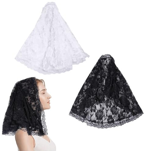 GLOBLELAND 2 Stück Schwarz Weiß Spitzenschleier Rose Spitze Kirchenkapelle Schleier Kopfbedeckung Für Frauen Messe