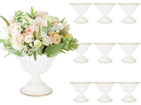 White Flower Vases for Centerpieces: Wedding Compote Bowl 5.1 Inch Small Urn Vase Metal Pedestal Vase for Table Party Event Set of 10