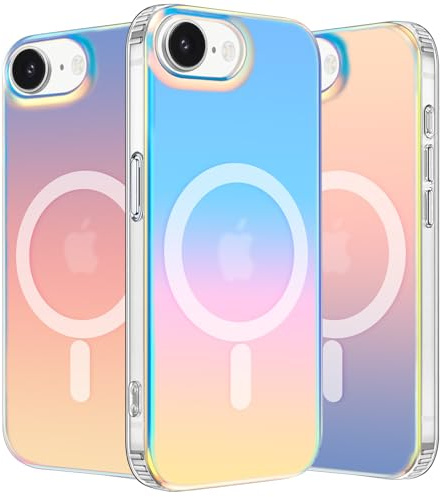 nicekool Hülle für iPhone 16E Kompatibel mit MagSafe, Magnetische HandyHülle Irisierend Farbverlauf Case Kratzfeste Rückseite Durchscheinende Matt Schutzhülle, Holographique Farbverlauf