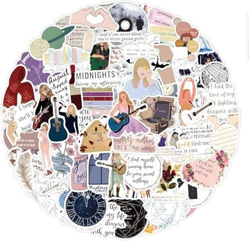 100pcs Taylor Music Waterproof Stickers - Vinyl Decals for Water Bottles, Laptop, Guitar, Skateboard | Popular Album Art Gifts for Teens