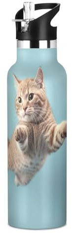 Kids Water Bottle with Straw for School 20 Oz Bottle for Boys Girls, Funny Cat Cute Kitten