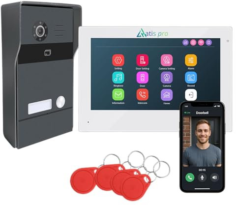 Interphone vidéo ATIS Pro Wi-Fi, système 2 fils sans polarité, moniteur tactile 7 pour logements avec RFID