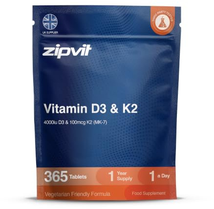 Zipvit Vitamin D3 4000iu & Vitamin K2 MK7 100mcg - 1 Year Supply | High Strength - Micro Vitamin D3 K2 Tablets - Supports Bones Muscle Immunity & Calcium Absorption - Vegetarian