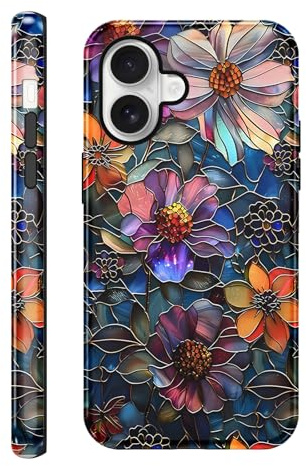Phoona Colorful Flower Pattern Case for iPhone 16 6.1, Aesthetic Trendy Stylish Dsign for Girl Women, Shockproof Slim Soft TPU and Hard PC Frosted Double Protective Cover