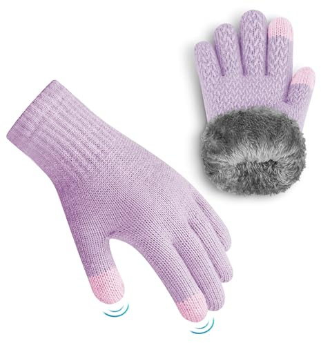 ineepor Alpaka Handschuhe Kinder für Jungen Mädchen Thermo Winterhandschuhe | 3-12 Jahre, Fleece Gefüttert, Rutschfeste Grip, Handy Touch Finger, Winddicht Bündchen, Warm, Gestrickte Wollhandschuhe