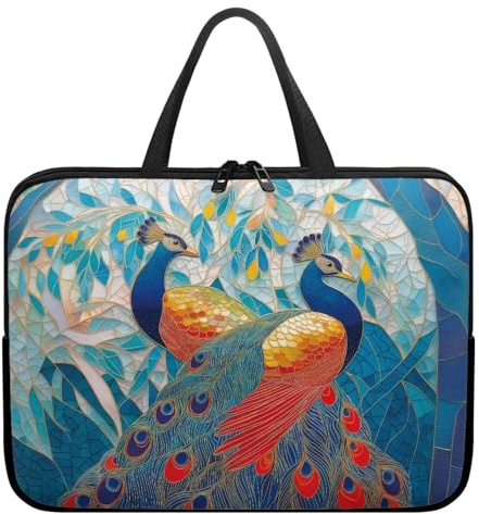 ZIATUBLES Laptop Case with Handle Laptop Sleeve Art Abstract Peacock Print Traveling Computer Bag Compatible with 10-17 inch Notebook Carrying Bag Briefcase, 12inch