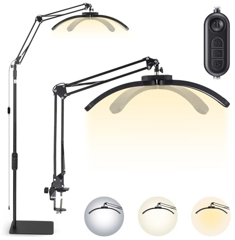 Foldable Half Moon Floor Lash Light for Eyelash Tech,3000-6000K 10 Brightness Adjustable,Desk Lamp Esthetician Light for Beauty, Skincare,Tattoo,Nail,Eyebrows,Standing Eyelash Lamp with Phone Holder
