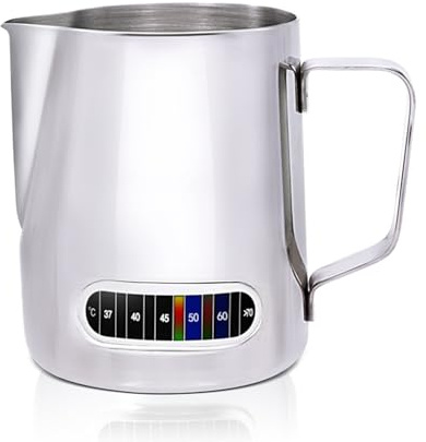 Sanfoelek 1220oz Milk Frothing Pitcher with Temperature Display Stainless Steel Milk Frother Pitcher Jug Cup for Latte Art Barista