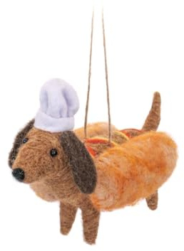 Sass & Belle Felt Hot Dog Sausage Dog Christmas Tree Decoration, Novelty Chef Design, 11 x 9.5 cm, Festive Holiday Ornament