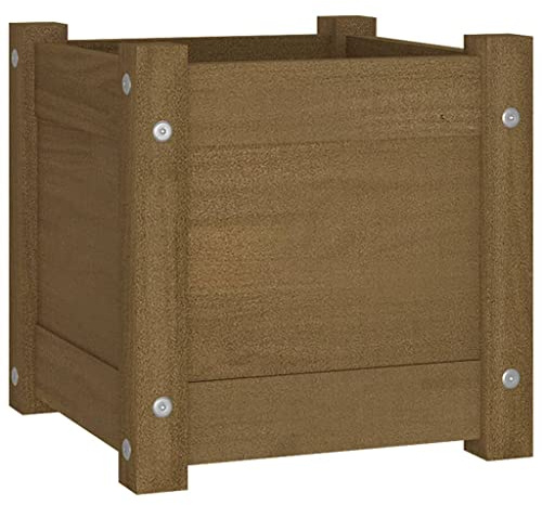 HETFTJN Fioriera marrone miele, 31 x 31 x 31 cm, in legno massiccio di pino, fioriera quadrata per giardino, balcone e terrazza, robusta fioriera per fiori, erbe e verdure