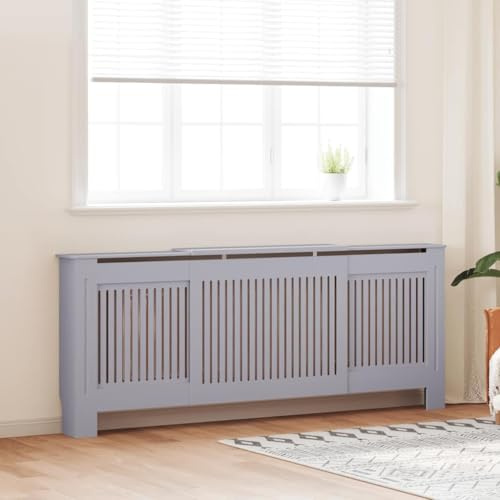 Ordellia MDF Heizkörperverkleidung Grau 205 cm, verstellbar von 142 bis 205 cm, modernes Lattenrost Design mit Ablage, Heizkörper Zubehör für Wohnzimmer, Wand Montage und Renovierung