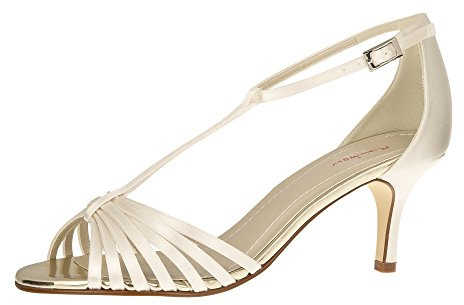Rainbow Club Brautschuhe Estelle - Pumps Riemchen Sandale Ivory Satin - Gr 39 EU 6 UK