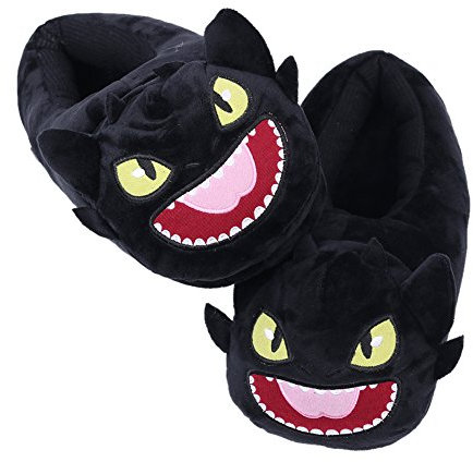 YUMOMO Unisex Herren und Damen nett Cartoon weichem Plüsch warme Pantoffeln schlüpfen 35-42 (Drache zahnlos, schwarz)