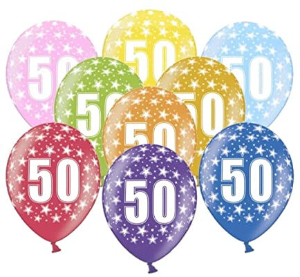 10 kunterbunte Luftballons 50 Geburtstag Ballon 50 Made in EU Größe 30cm Metallic Deko Luftballons 50. Geburtstag Frauen Männer Goldene Hochzeit Ballons 50