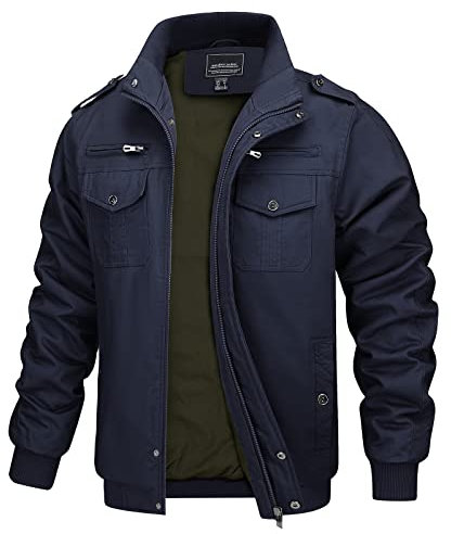 MAGCOMSEN Herren Cargo Jacke Frihling Pilotenjacke Stehkragen Übergangsjacke Casual Feldjacke Leicht Arbeitsjacke, Navy XXL