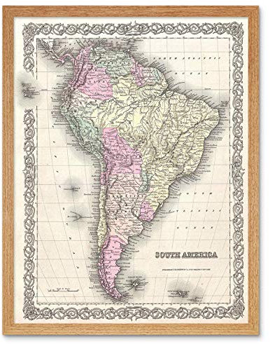 Wee Blue Coo 1855 Colton Map South America Vintage Art Print Framed Poster Wall Decor Kunstdruck Poster Wand-Dekor-12X16 Zoll