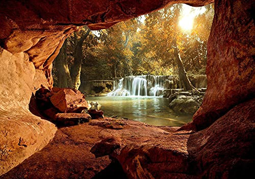 ForWall - Vlies Fototapete Wald Höhle Natur Wasserfall Landschaft 152x104 cm - Fototapeten - Tapeten - für Wohnzimmer Schlafzimmer - Vliestapete Wandtapete Tapete 3D Effekt- inkl. Kleister