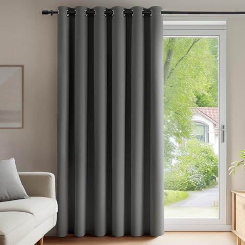Deconovo Abdunklungsvorhang Blickdichte Vorhänge Thermogardine Hellgrau | 1 Stück, H290 x B200 cm, Ösenschal, Abdunkelnd, Kälteschutz und Hitzeschutz, Vorhang für Schlafzimmer, Sichtschutz, UV-Schutz