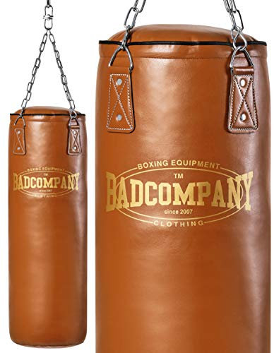 Bad Company Retro Boxsack I Punching Bag gefüllt inkl. Heavy Duty Vierpunkt-Stahlkette - 180 x 35 cm