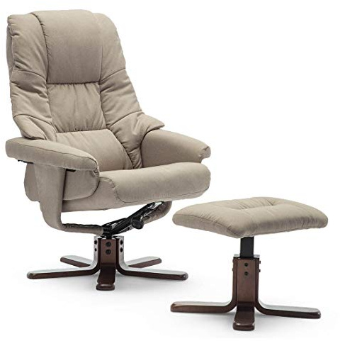 SORENTO FABRIC SWIVEL RECLINER ARMCHAIR CHAIR with FOOT STOOL (Pumice)