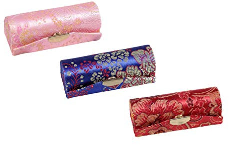 SUPVOX Custodia per rossetto 3 pezzi porta rossetto in tessuto di raso di seta con specchio custodia per il trucco custodia da viaggio borsa organizzatore per borsa