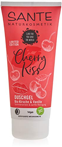 SANTE Naturkosmetik Limited Edition Cherry Kiss Duschgel Bio-Kirsche & Vanille, Pflegt die Haut natürlich und sanft, Verwöhnender Duft nach Kirsche und Vanille, Vegan, 200ml