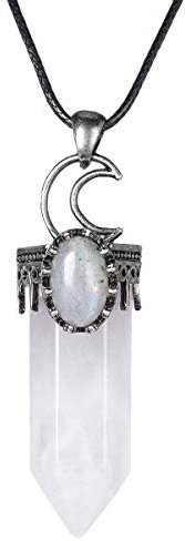Nupuyai Collar con colgante de cristal de luna vintage para mujer, Joyas de Mujer, colgante de energía de protección con cadena, Piedra Aleación, Cristal de roca
